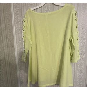 Lulu B Tunic Top  Green White 3/4 Sleeve Medium 100% Cotton